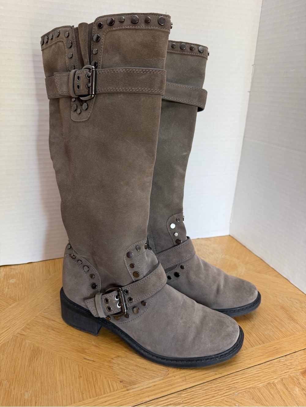 Sam Edelman Deryn Suede Studded Knee-High Riding Boots - Gray size 8.5